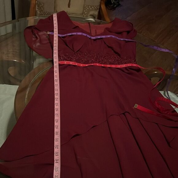 Wedding Pant Suit Maroon Red Sheer Ruched Cap Sleeve Embroidered Beaded Elegant - Picture 15 of 15